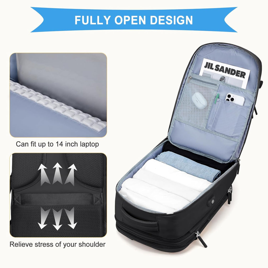 Large Travel Backpack for Women Men, Carry on Backpack,Hiking Backpack Waterproof Outdoor Sports Rucksack Casual Daypack Expandable Heavy Duty Extra Large Backpack Black Expansion