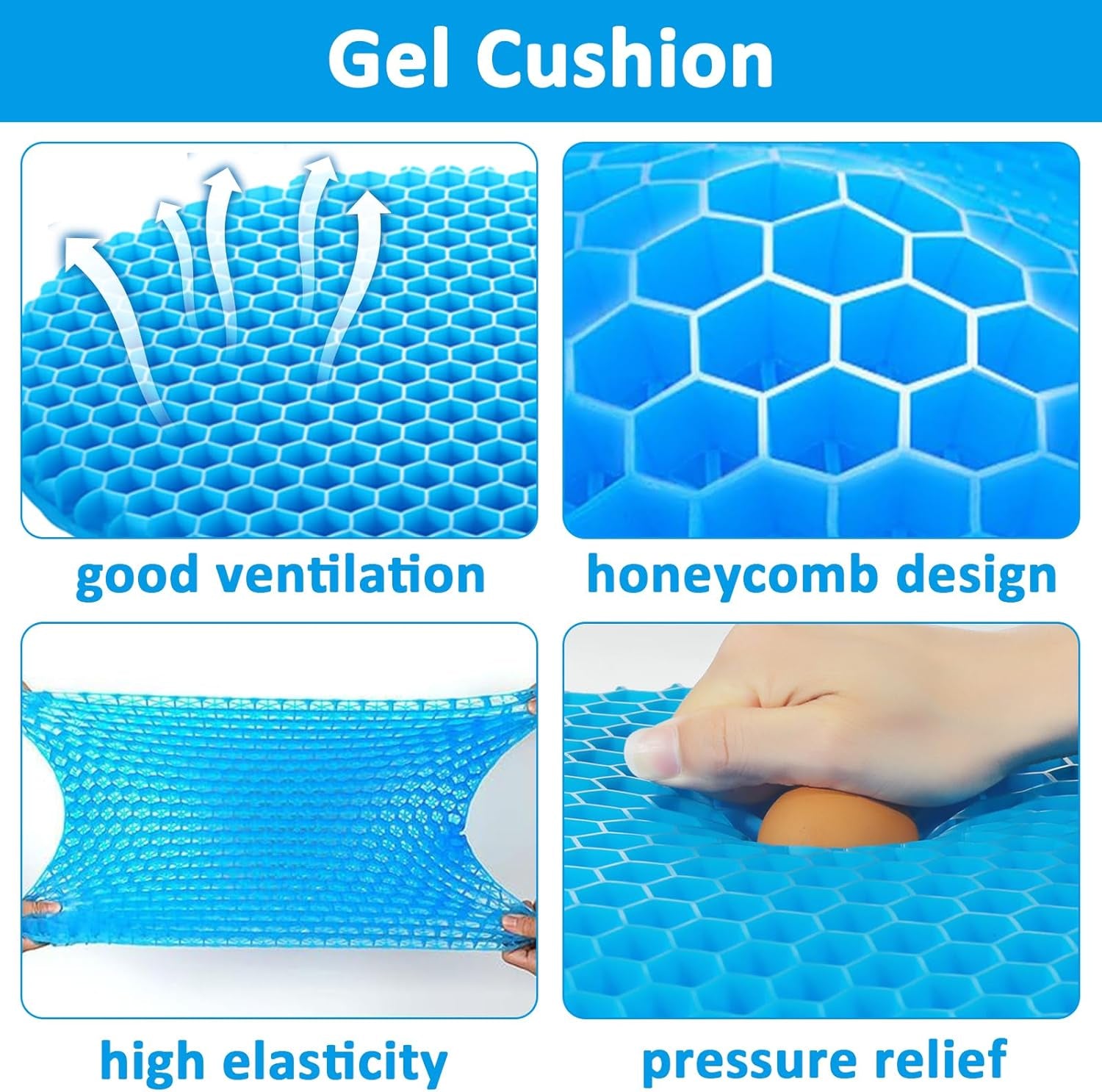 Gel Cushion for Sitting, Soft Sitter Cushion, Gel Cushion for Sitting Gel Seat Cushion for Long Sitting Breathable Cool Double Thick Seat Cushion Cushion for Office Chair Car Wheelchair
