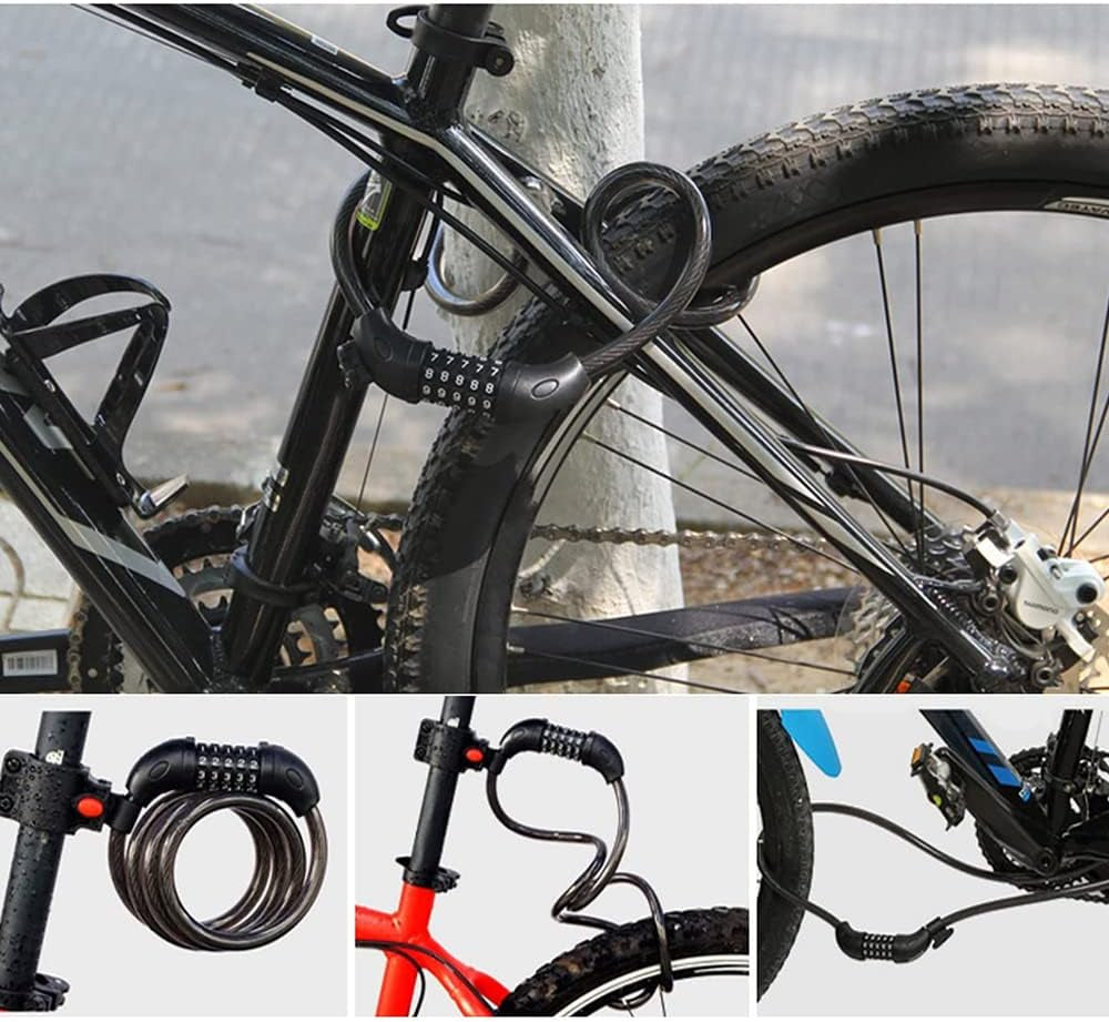 Bicycle Lock - High Security 5 Digit Combination Coiling Cable Lock, Best for Outdoors, 1.2Mx12Mm