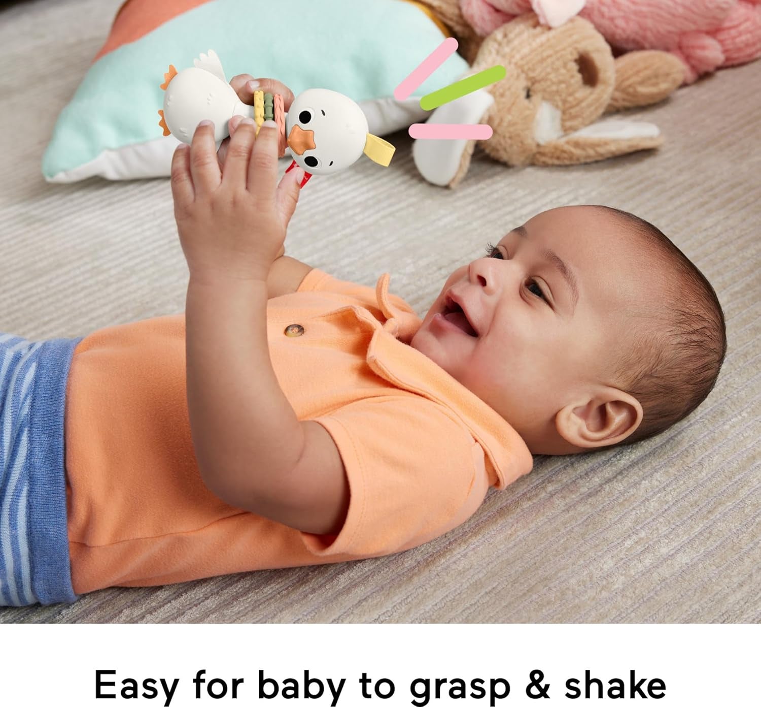 Newborn Toy Clack & Quack Goose, Animal Themed Baby Rattle for Developmental Play Infants Ages 3+ Months