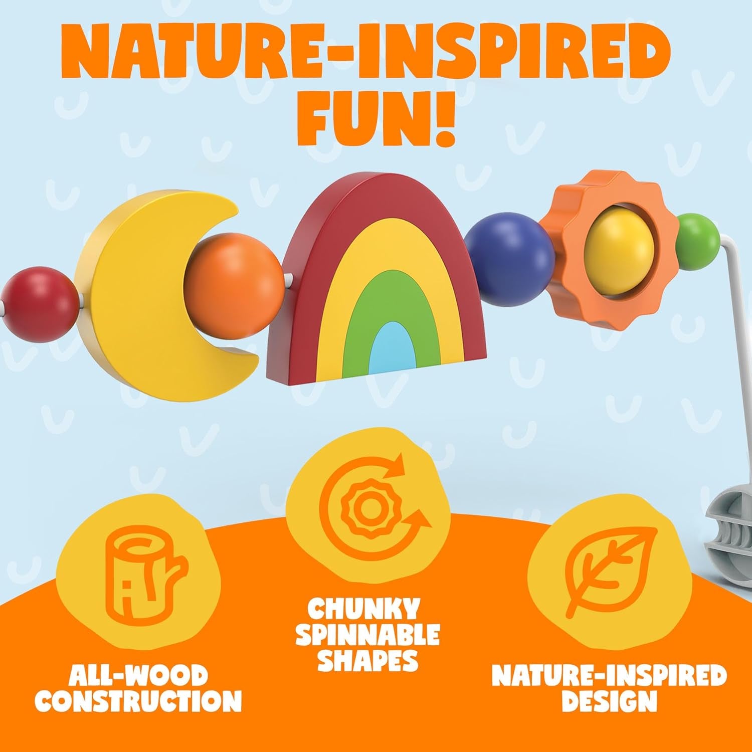 Toy Bar Compatible with Baby Bjorn Bouncer Toy Bar - Engaging Colorful Shapes - All Wood - Spinnable - Nature-Inspired Figures Bar Compatible with Baby Bjorn Bouncer