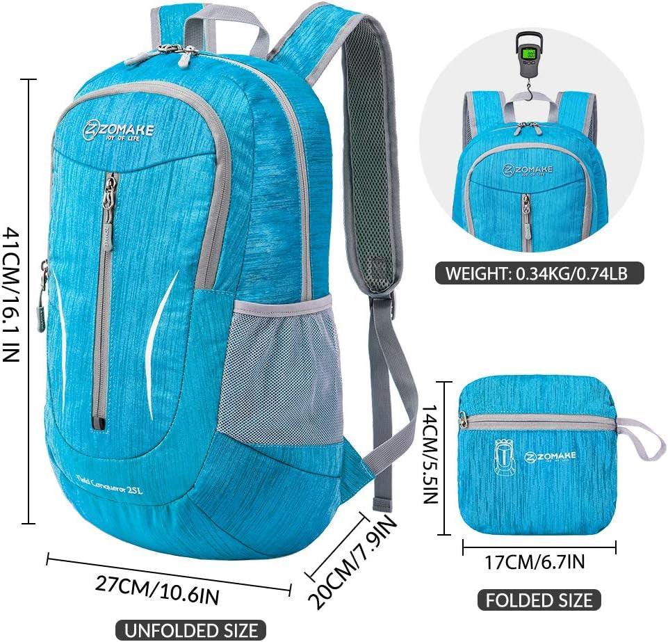 25L Ultra Lightweight Packable Backpack, Foldable Hiking Backpacks Water Resistant Small Folding Daypack for Travel(Light Blue)