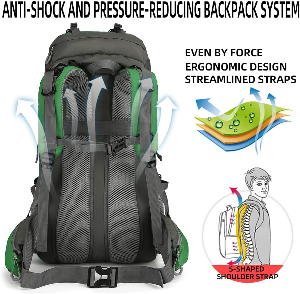 60L Hiking Backpack, Waterproof Camping Backpacking Backpack for Men Outdoor Climbing Daypack (Green)