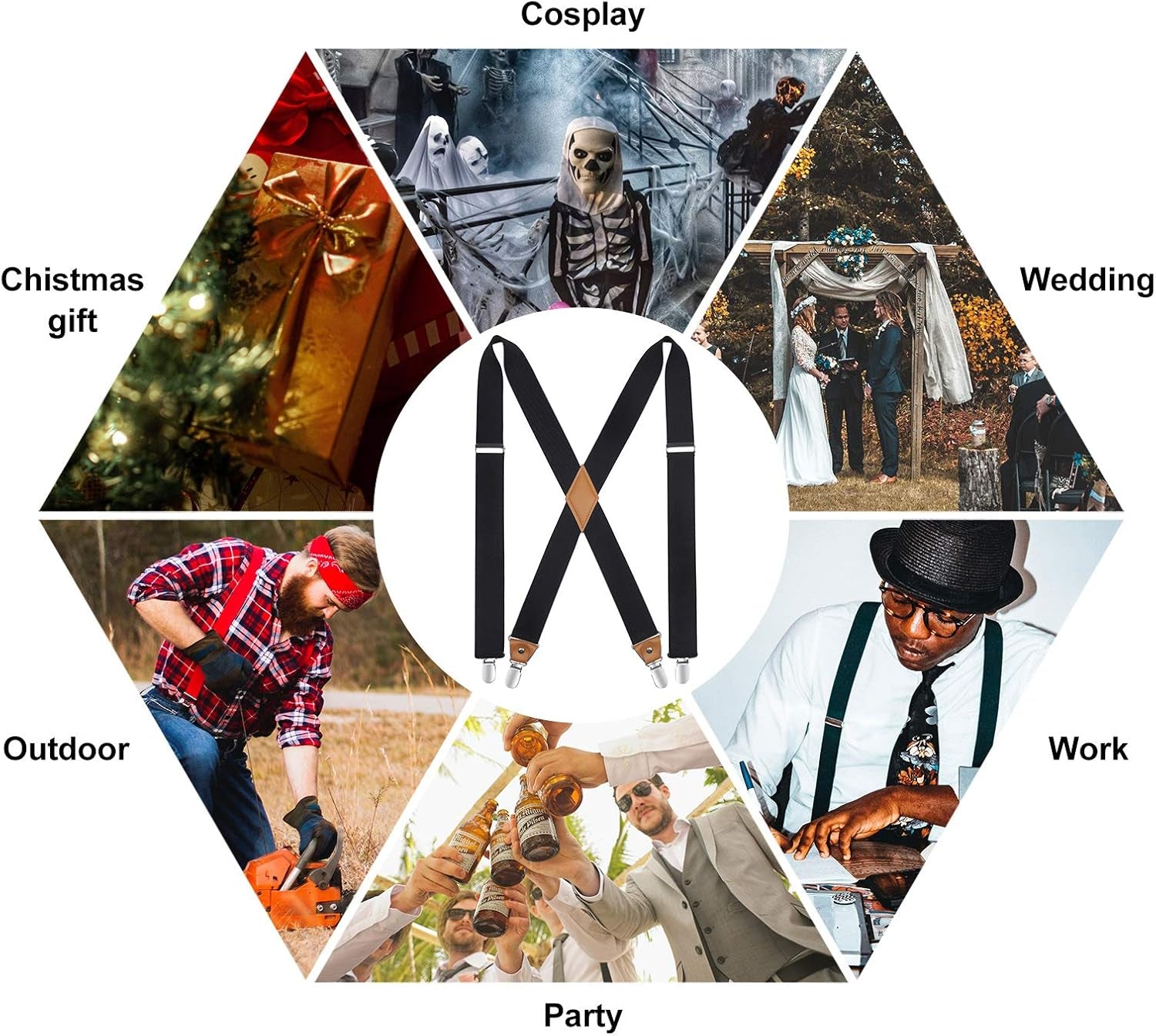 Men'S Braces with Very Strong 4 Clips Heavy Duty Suspenders X Style Adjustable Suspender