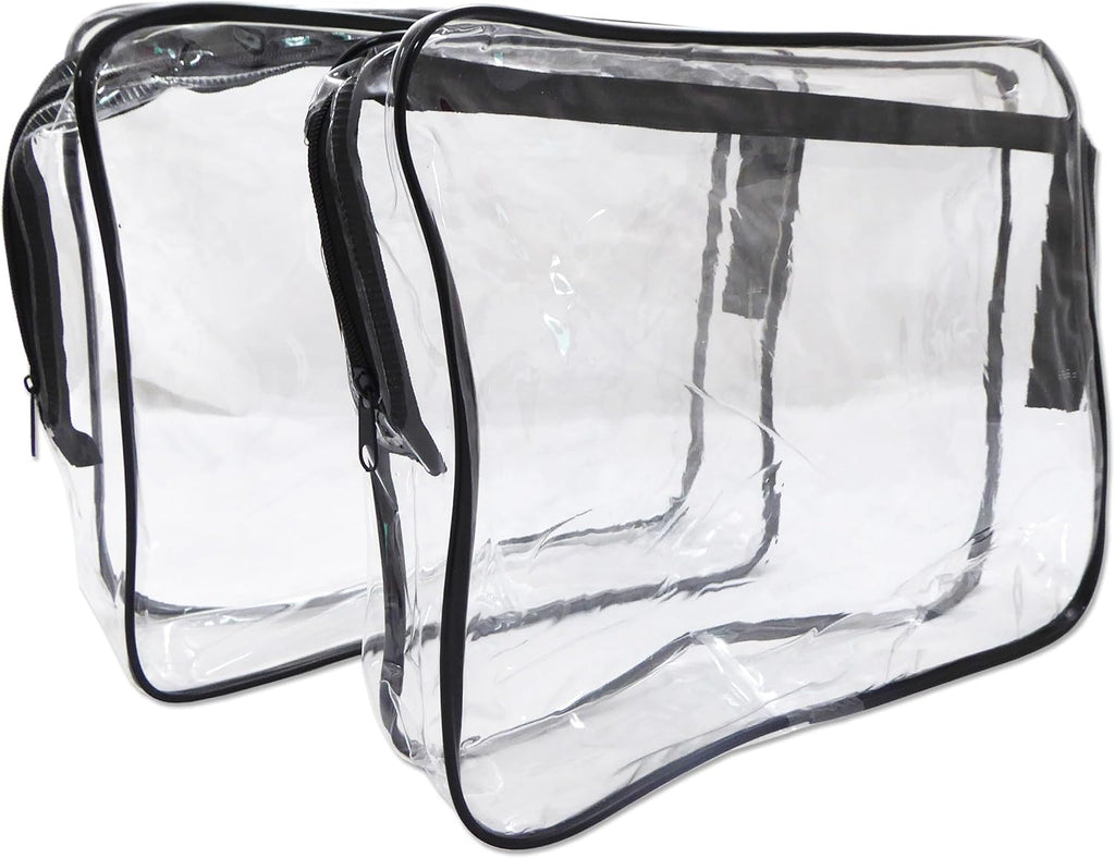 2 X Clear Toiletry Bags ~ Cosmetics PVC Travel Liquids Transparent Zip Luggage (2 Medium Bags)