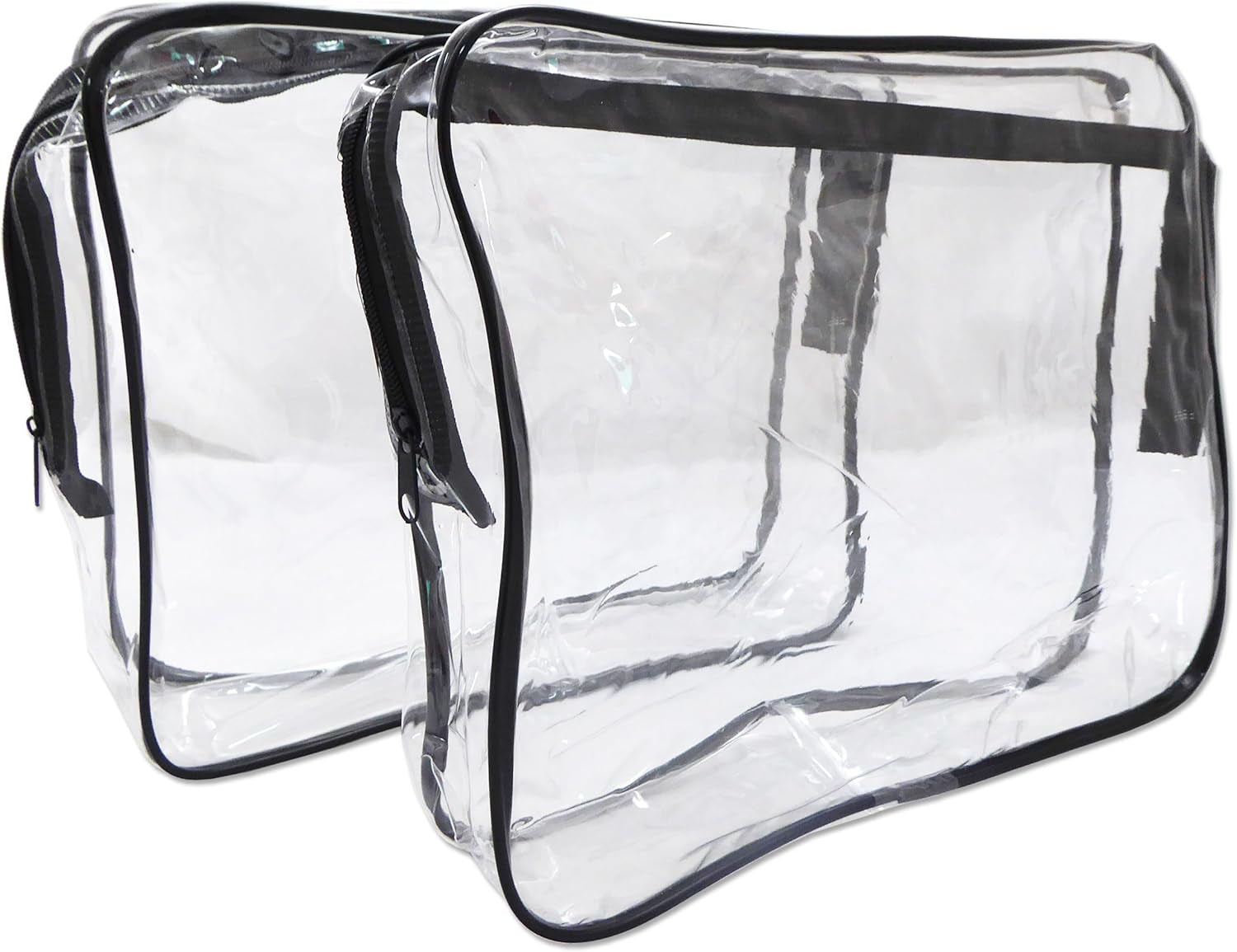 2 X Clear Toiletry Bags ~ Cosmetics PVC Travel Liquids Transparent Zip Luggage (2 Medium Bags)