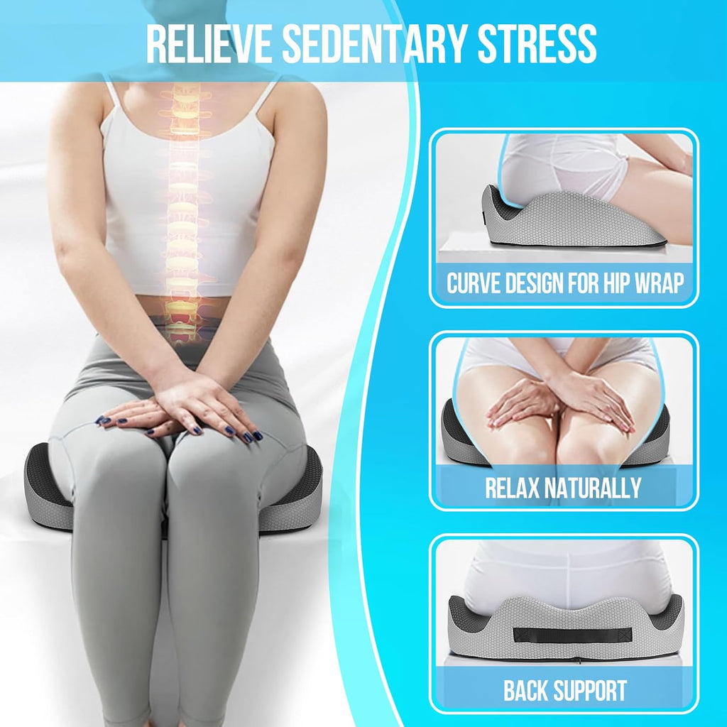 Memory Foam Seat Cushion,Thick Cushions for Office Desk Chair, Wheelchair,Car, Airplane, Relieving Pressure Tailbone Sciatica Back Pain Coccyx Cushion for Long Sitting Office Workers