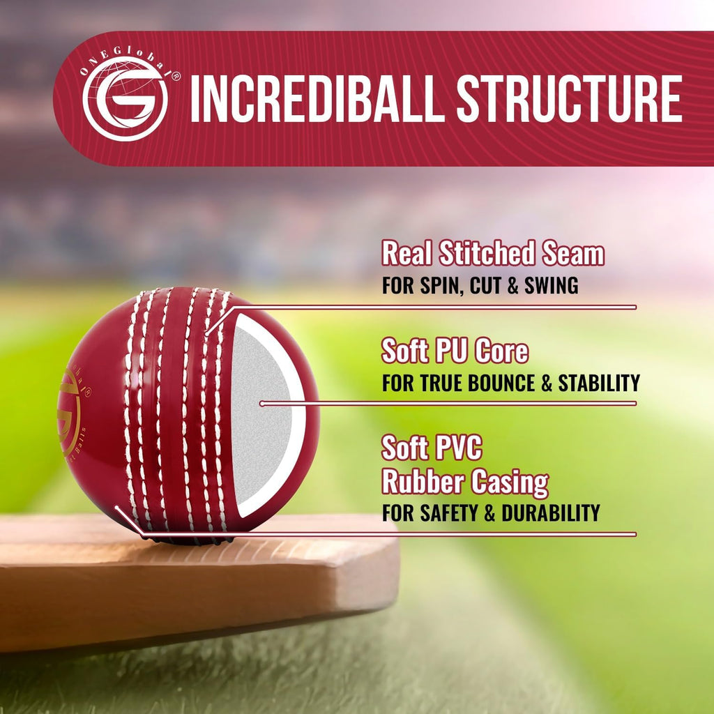 Incrediball Soft Practice Cricket Ball | Outdoor & Indoor Rubber Cricket Ball with Core & Stitched Seam | for Practice, Honing Skills & Family Fun