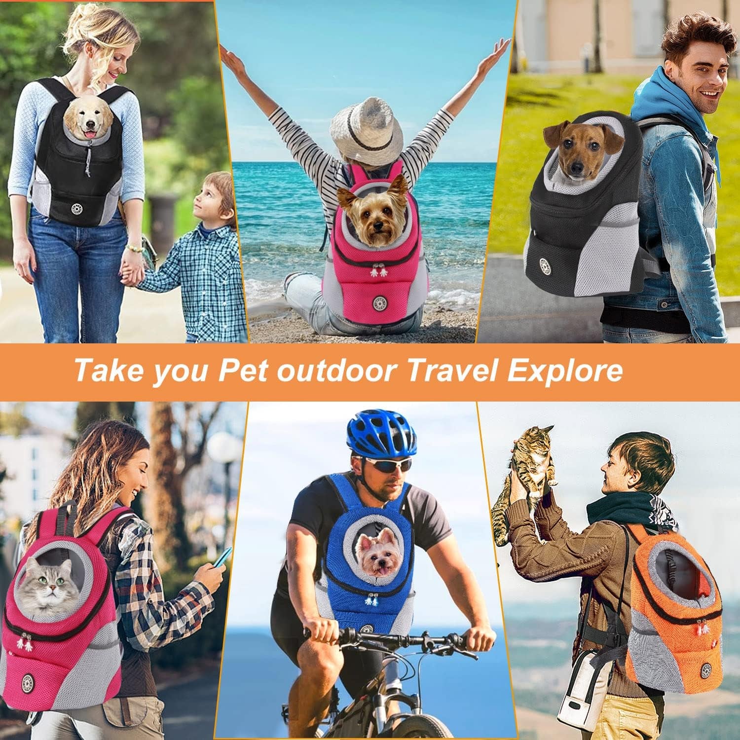 Dog Carrier Backpack Small Pet Travel Bag Puppy Pet Front Pack with Breathable Head-Out Design and Waterproof Bottom Airline Approved for Outdoor Hiking Travel (S, Rosered)