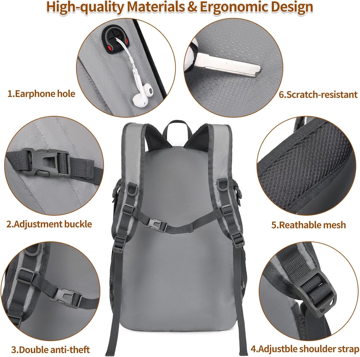 30L Lightweight Packable Backpack Small Foldable Hiking Backpack Waterproof Daypack Travel Camping Outdoor for Women Men Valentines Day Gifts(Lgiht Grey)
