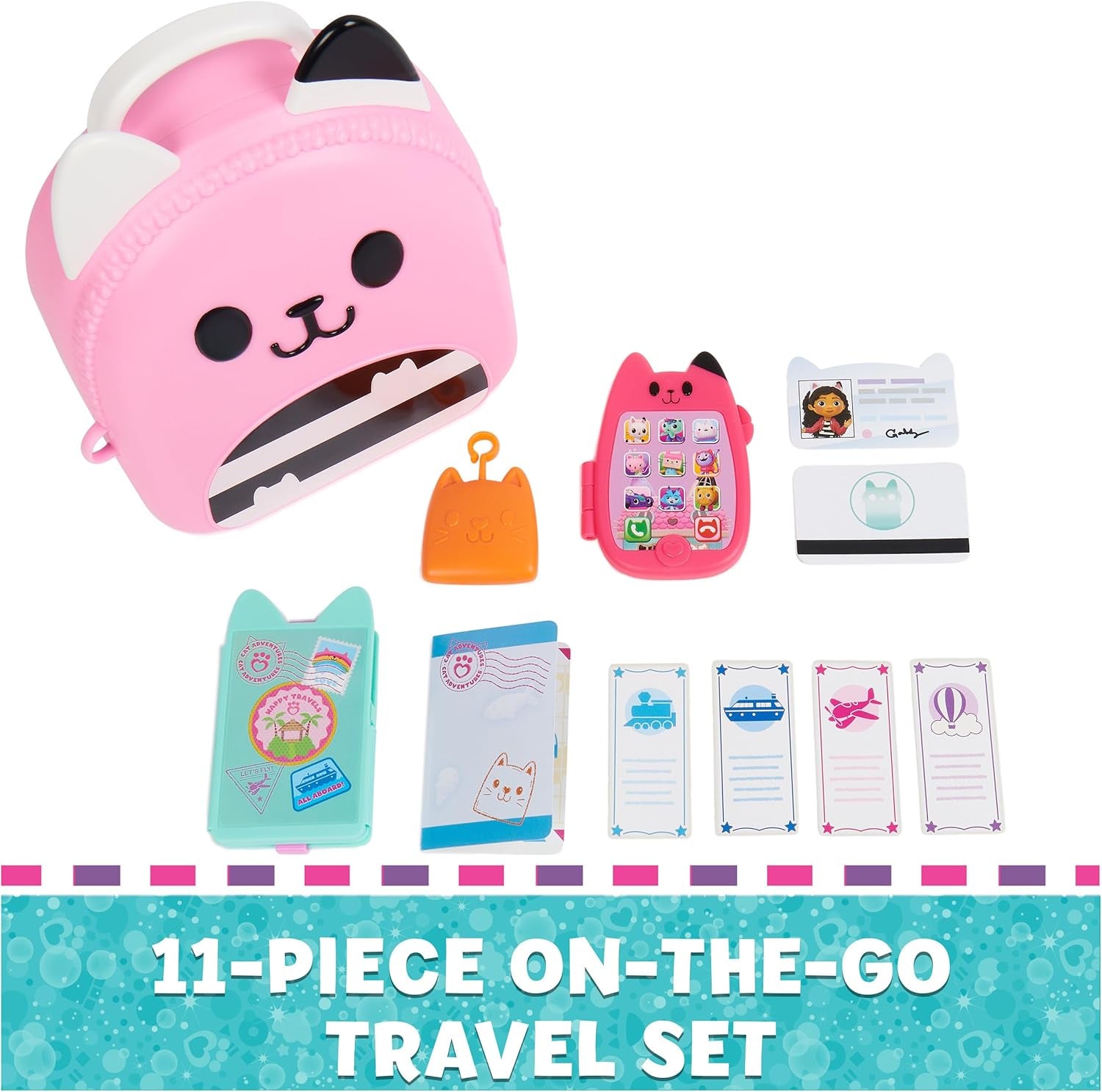 , Gabby Girl On-The-Go Travel Set, Pretend Play Travel Toys, Toy Passport, Toy Phone and Compass Charm, Kids Toys for Girls & Boys 3+
