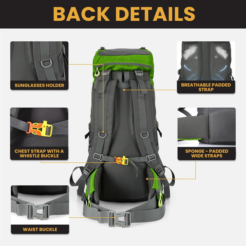 Hiking Backpack, 60L Lightweight Large Rucksack for Men Women, Tear and Water-Resistant for Climbing Fishing Travel