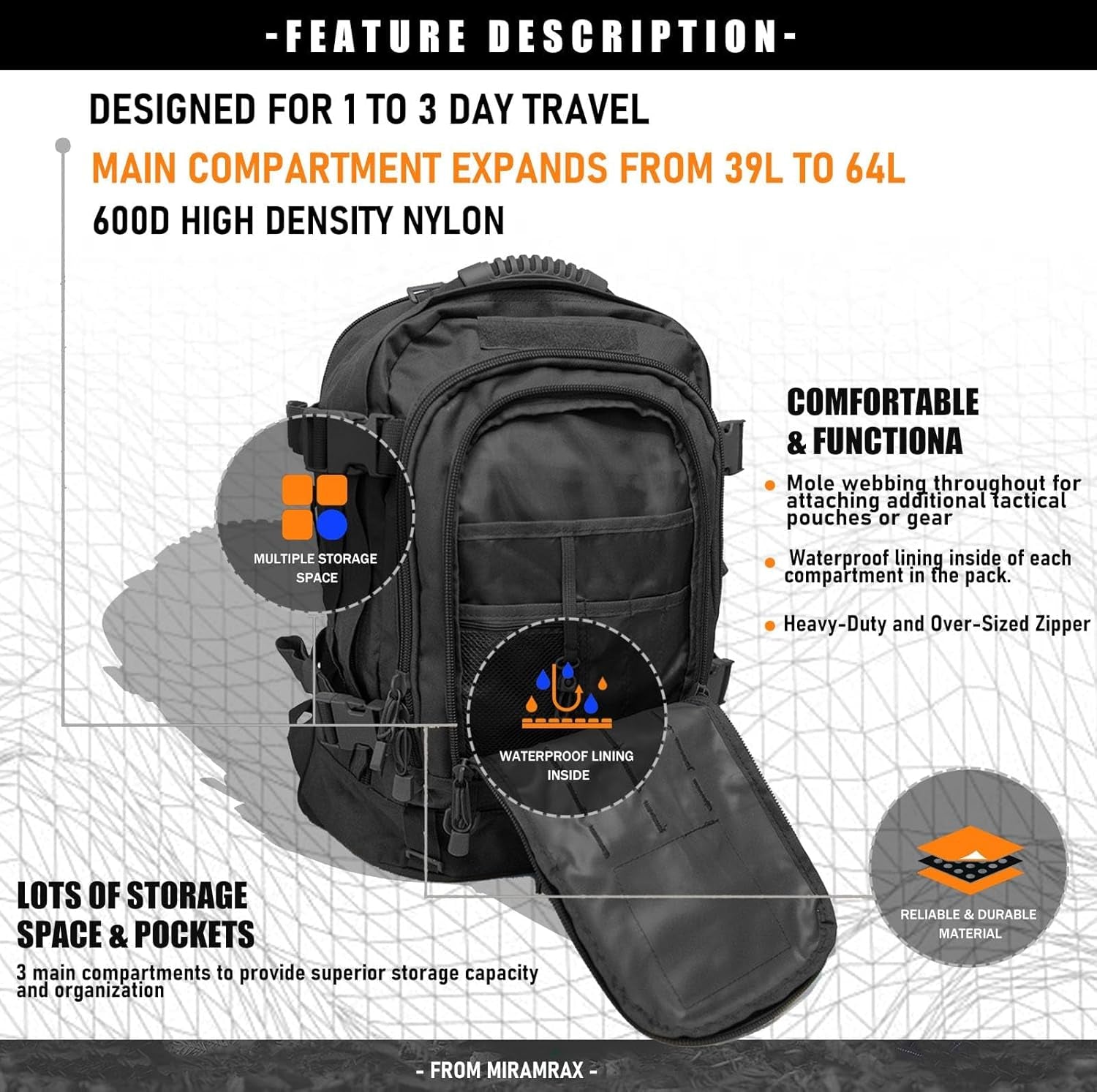 Tactical Backpack Military Hiking Daypack - Molle Backpack for Men 3 Day Assault Pack Bug Out Bag for Camping Travel Army Hunting Gym Rucksack Survival (Black)