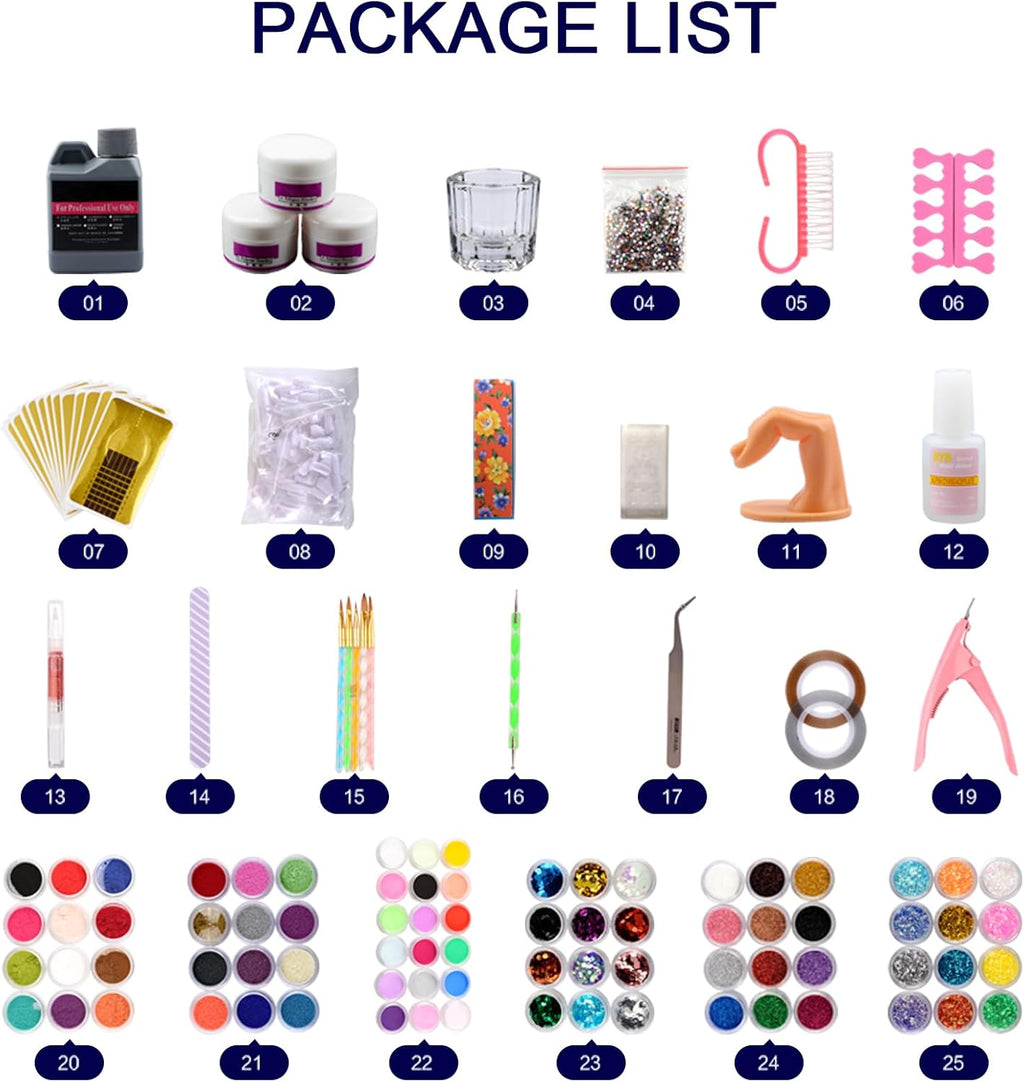 Acrylic Nail Kit,  78 in 1 Acrylic Powder and Liquid Kit Glitter Clear Pink White Powder for Beginners Professional Acrylic False Nail Art Extension Kit Nail Tips Manicure Set