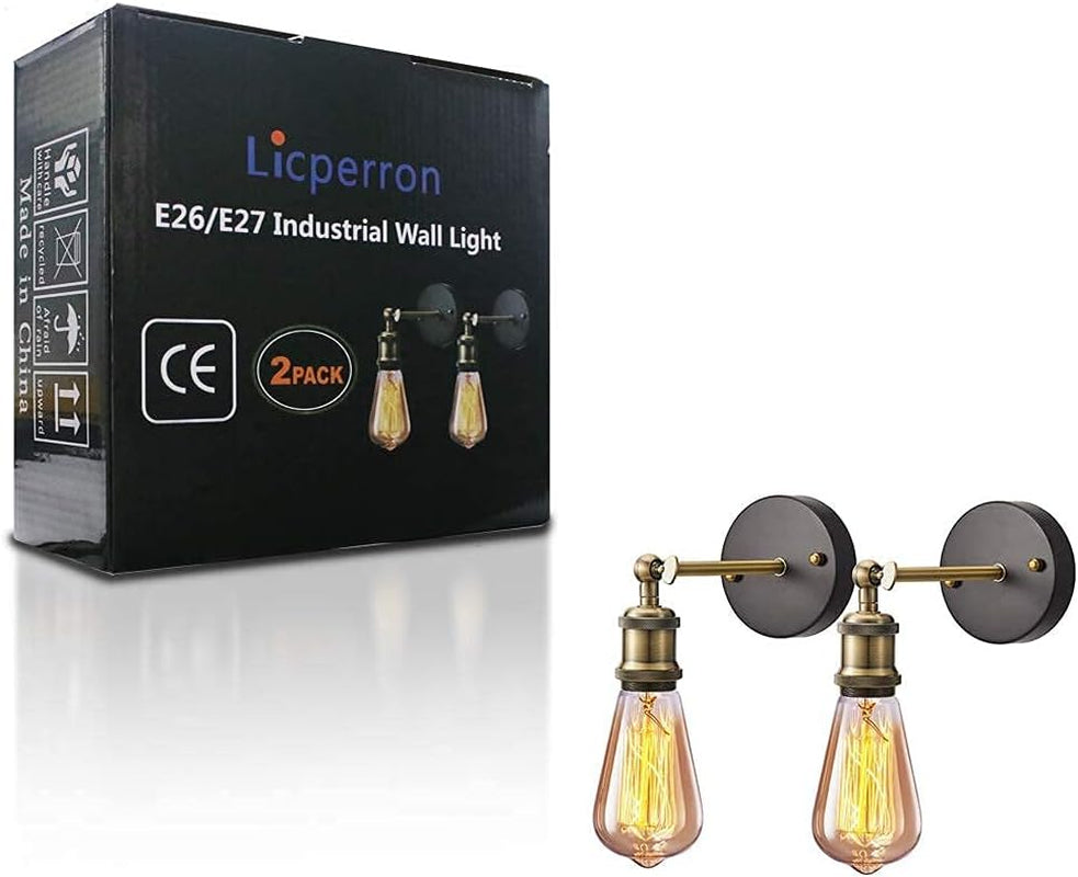 Industrial Wall Light 2 Pack, E26 Vintage Wall Sconce Lamp Fitting Fixtures with E27 Lamp Holder for Restaurant Bar Hotel Coffee Shop Decoration