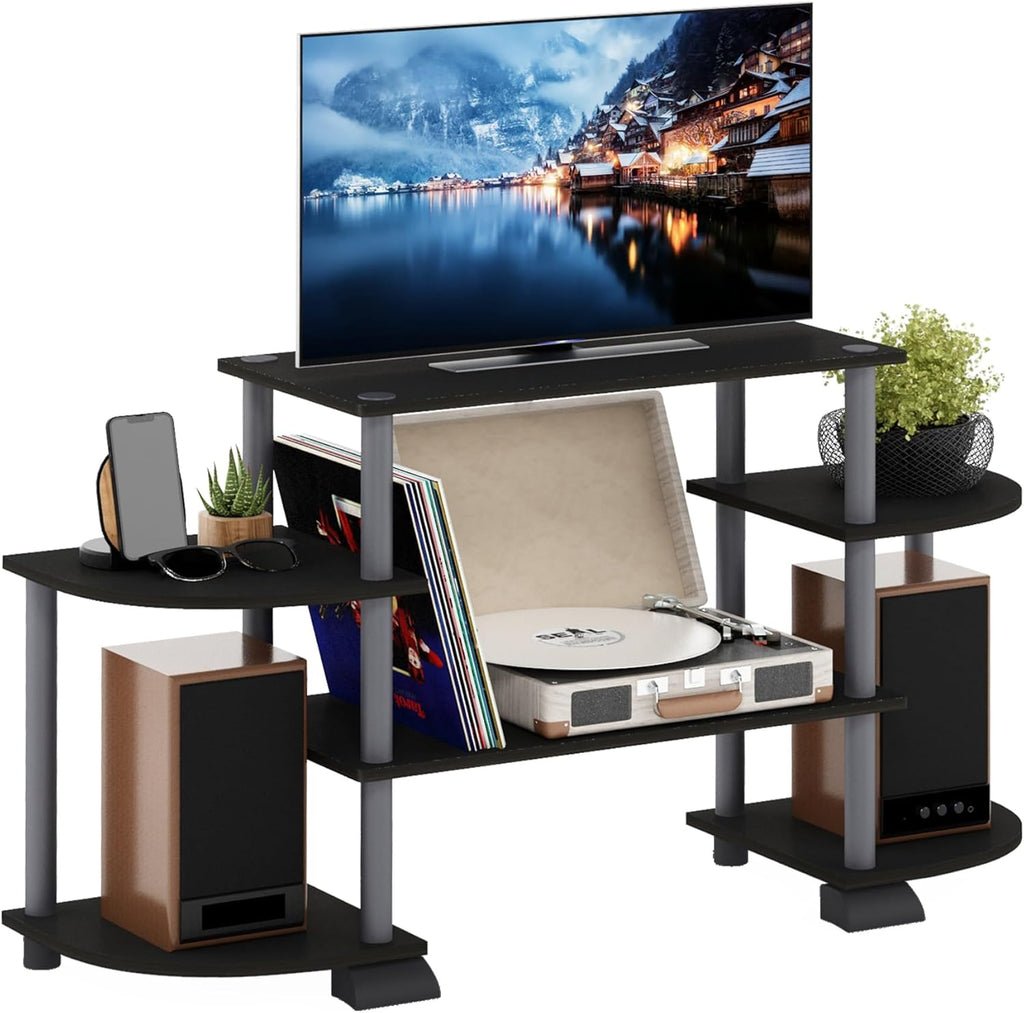 Turn-N-Tube Rounded Corner TV Entertainment Center, Black/Grey