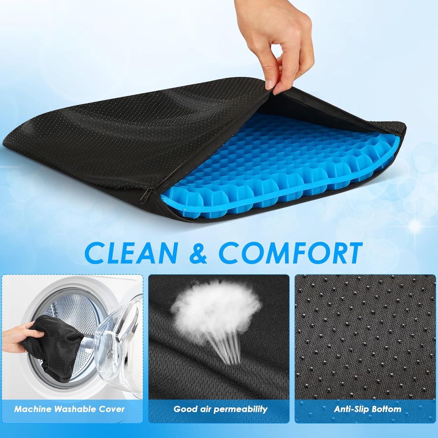 Gel Soft Sitter Cushion, Honeycomb Design Seat Cushions with Cloth Cover, Relieving Back Coccyx Pain Pressure, Ergonomic Design for Seat Pads(42Cm)