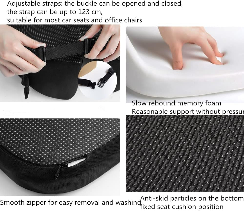 Ergonomic Memory Foam Cushion, Slip Resistant and Comfortable, Relieve Sciatic Nerve, Used for Car Seats, Office Chairs, Dining Chairs, Etc (Black)