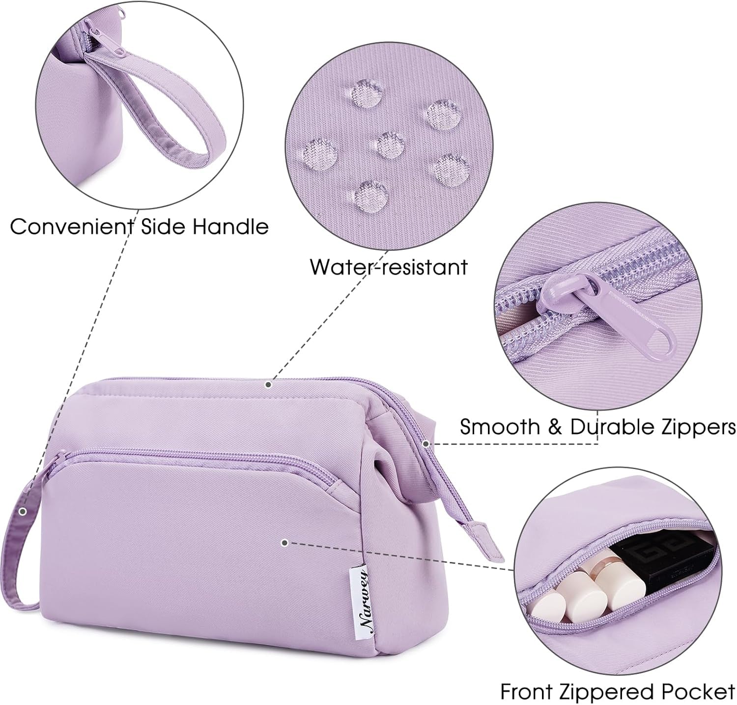 Large Makeup Bag Wide-Open Zipper Pouch Travel Wash Bag Toiletry Bag Cosmetic Organizer for Women (Purple)