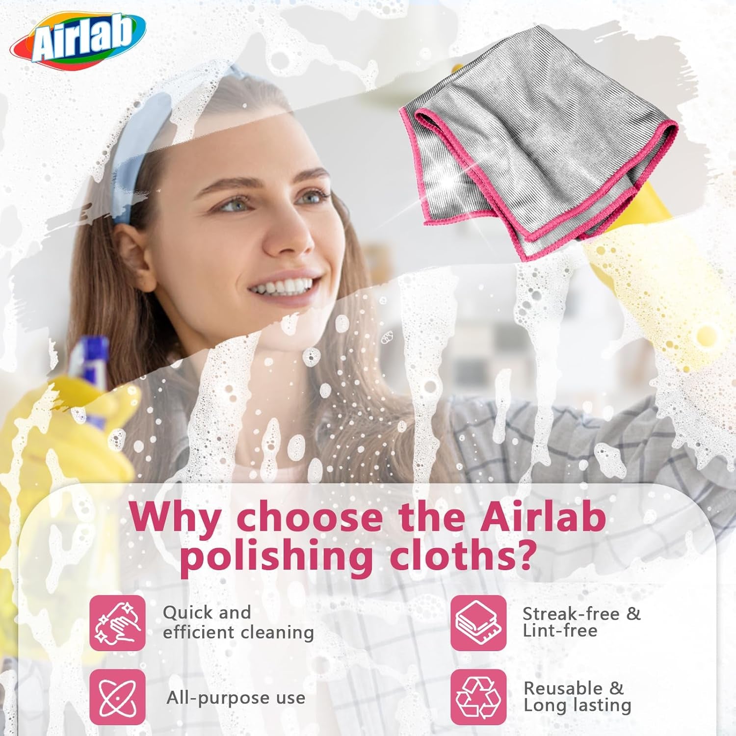 6X Double-Sided Glass Cloth, Window Cleaning Cloths Streak Free, Thickened Magic Cleaning Cloth for Home All Purpose, Lint Free Polishing Cloth for Mirrors, Stainless Steel and Glass Cabinets