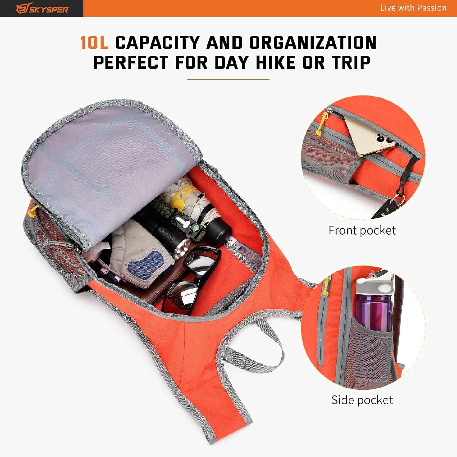 Small Daypack 10L/15L/20L Hiking Backpack Packable Lightweight Travel Day Pack for Women Men