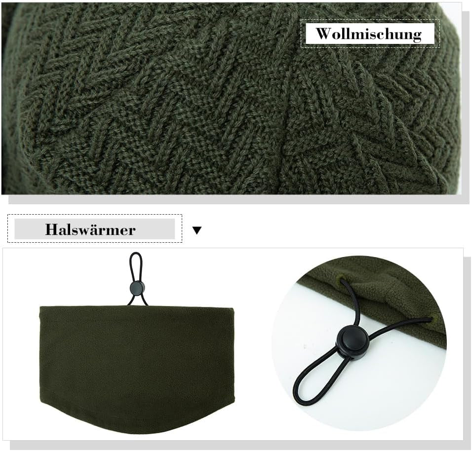 Men'S Winter Wool Peaked Beanie Hat and Ski Snood Set, Wool Visor Beanie Hat with Fleece Neck Warmer Set - Stay Warm and Stylish