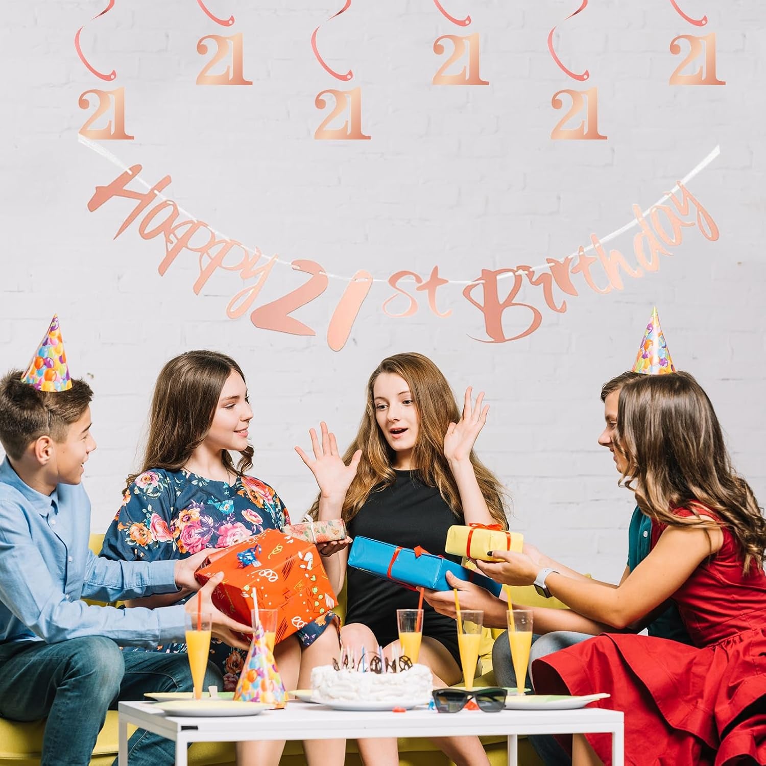 16Th Birthday Bunting Banner, Hanging Swirls Streamers, 16Th Birthday Decorations Set for Girls 16 Years Old Birthday Decorations Party Decor - Rose Gold