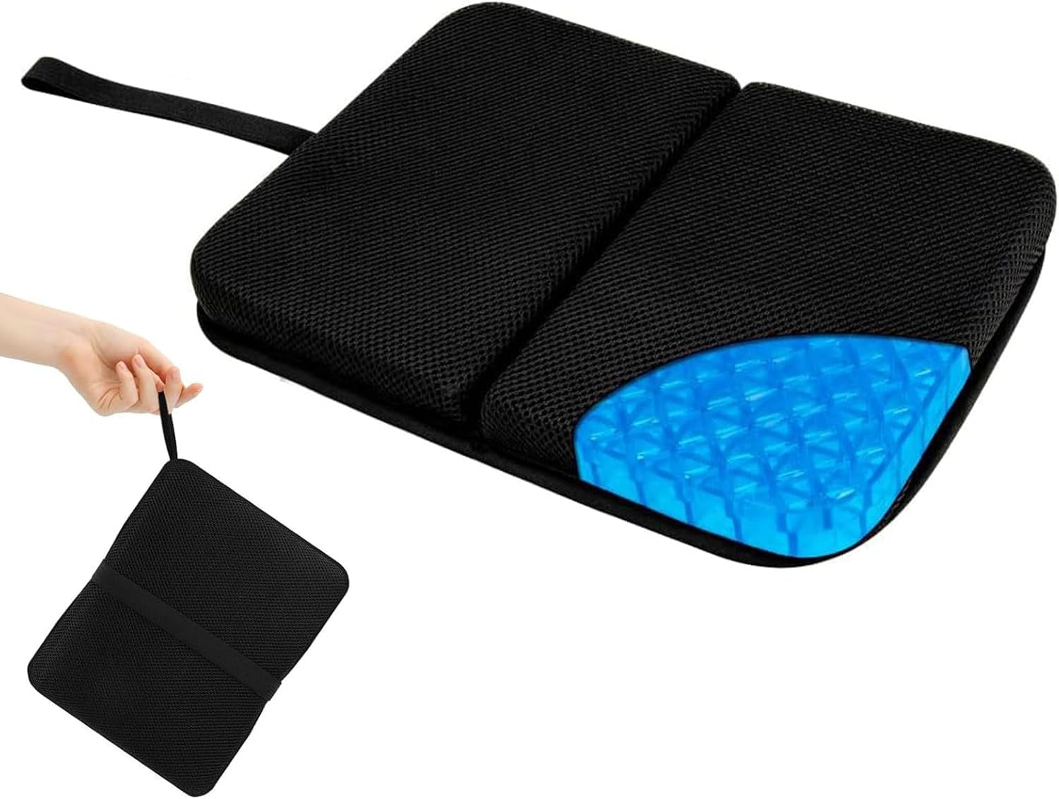 Gel Seat Cushion, Double Thick Honeycomb Cushion with Cloth Cover, Portable Airplane Seat Cushion, Gel Cushion for Wheelchair Soft, Airplane Seats, Camping, Bleachers, Flights, Commute(Black)