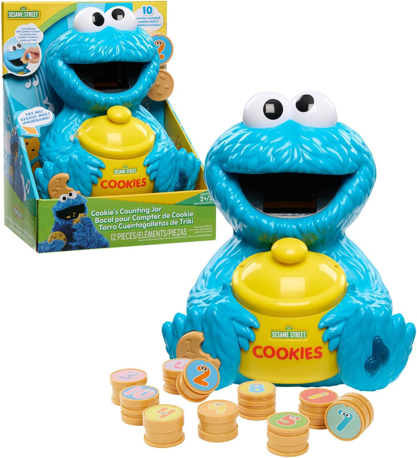 Sesame Street Cookie'S Counting Jar, 12-Pieces, 20+ Phrases and Sounds, Learning and Education, Kids Toys for Ages 2 Up