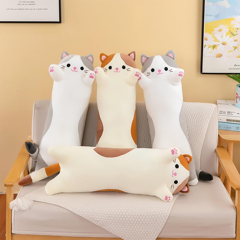 Long Cat Plush Pillows, Cute Cat Stuffed Animal Kitten Soft Huggable Cat Plush Toys Pillow for Kids and Adults, 1Pcs, 70Cm/ New Beige