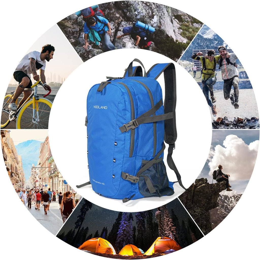 NODLAND Lightweight Backpack, Travel 40L Foldable Water-Resistant Daypack, Hiking Outdoor Camping Rucksack for Men Women