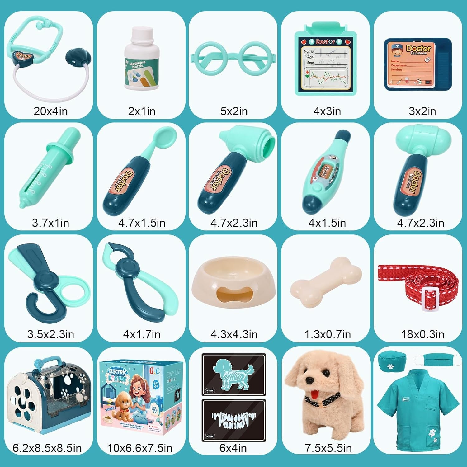 22Pcs Dog Toys for Kids Doctor Kit, Walking Barking Electronic Interactive Stuffed Dog Vet Kit Costume Pretend Play Puppy Pet Care Veterinarian Playset, Gifts for Kids Girls 3 4 5 6+ Year Old