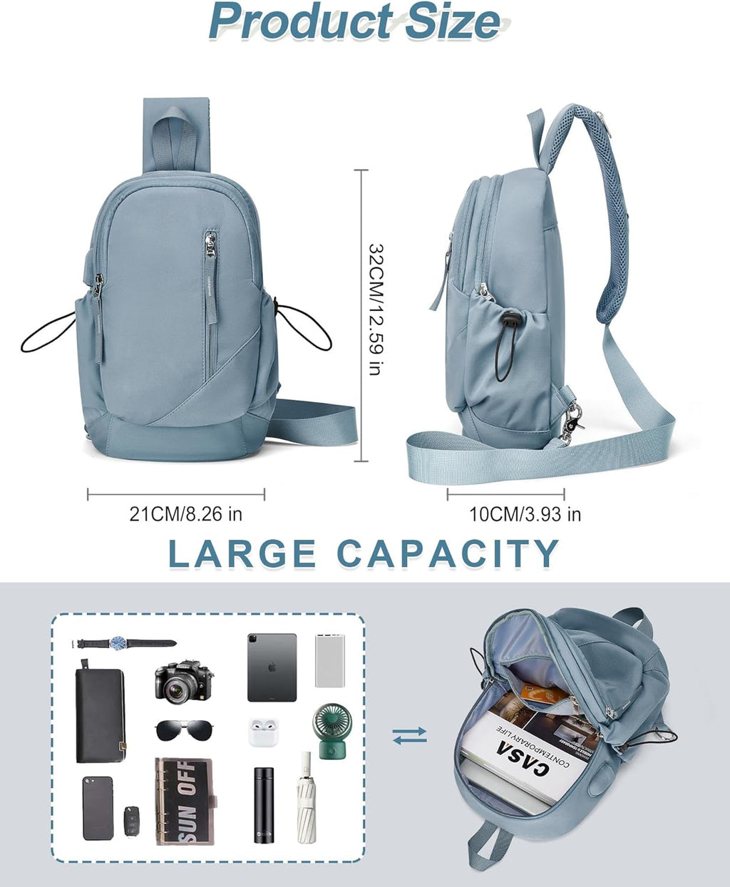 Sling Backpack Bag for Men Women, Chest Shoulder Backpack Crossbody Bags, Mini anti Theft One Strap Motorcycle Backpack Sling Chest Bag for Swimming Diving Outdoor Sports Blue