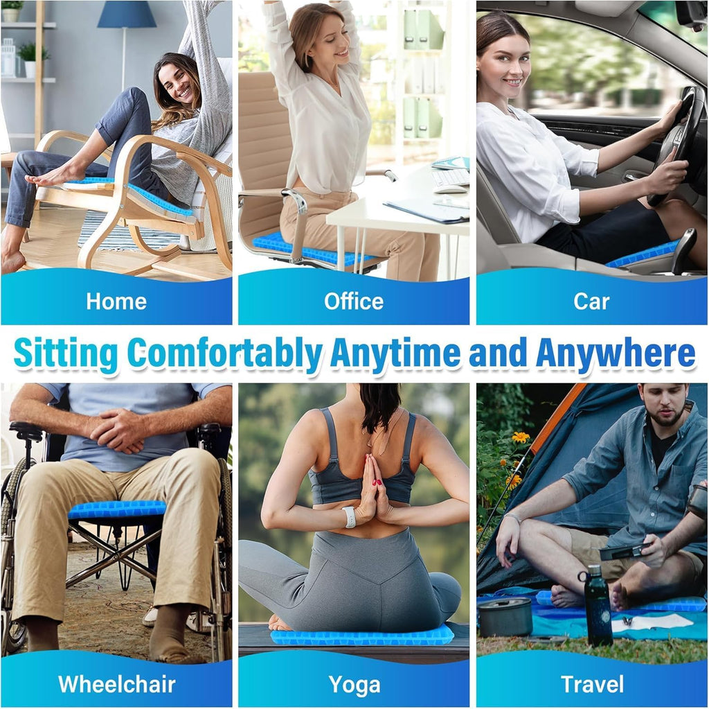 1.18Inch Thick Soft Sitter Cushion Gel Seat Breathable Sciatica Pain Cushion for Long Sitting Home Office Car，Cushions for Sitting Pressure Sore Cool Honeycomb Cushion for Pressure Relief