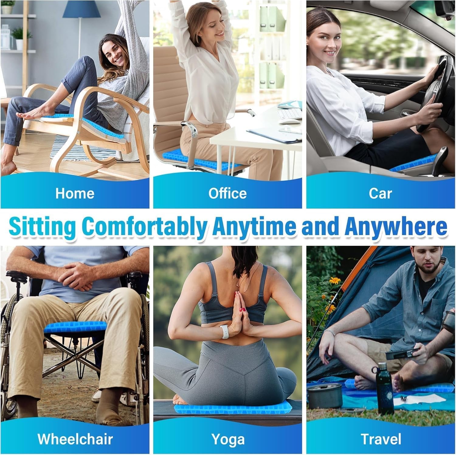 1.18Inch Thick Soft Sitter Cushion Gel Seat Breathable Sciatica Pain Cushion for Long Sitting Home Office Car，Cushions for Sitting Pressure Sore Cool Honeycomb Cushion for Pressure Relief