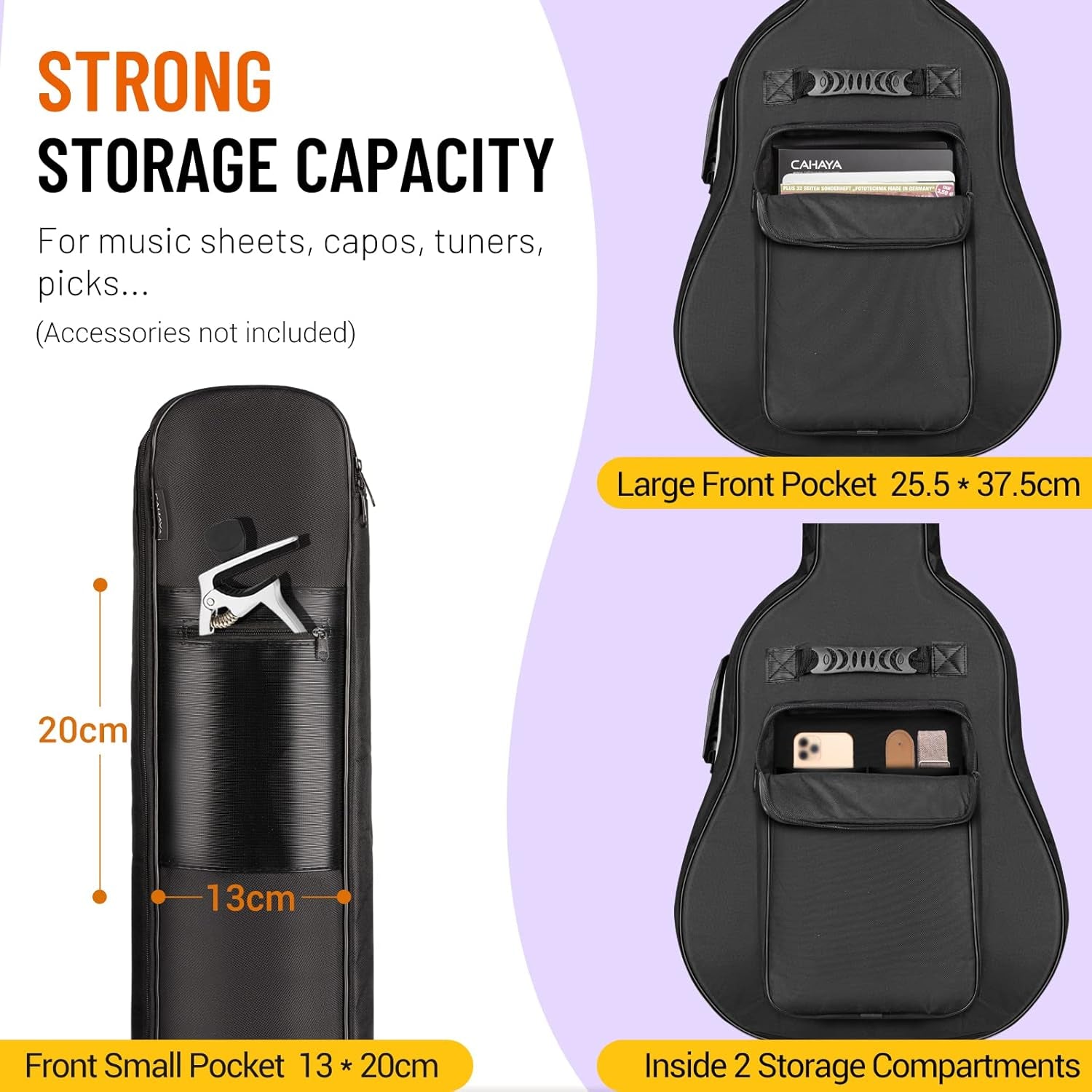 Guitar Bag Acoustic 40 41 42 Inch Guitar Case Upgraded Premium Version 12Mm Sponge Padded