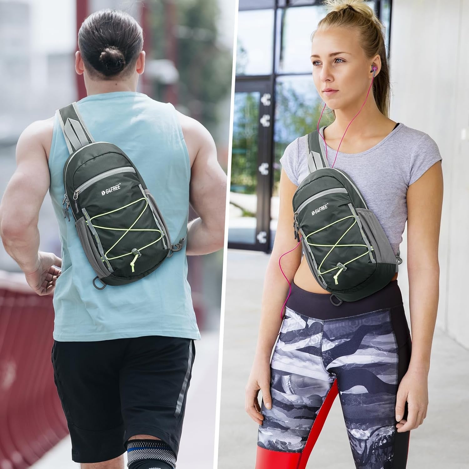 Sling Bag Backpack RFID Blocking Crossbody with Front Pocket Hiking Daypack Outdoor Chest Bag for Women Men