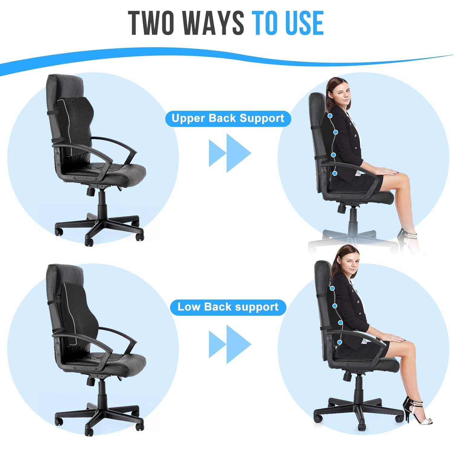 Lumbar Support Cushion, Memory Foam Back Support for Office Chair and Car Seat, Mesh Back Rest for Gaming Chair, Memory Foam Pillow, Desk Chair Cushion, Breathable & Washable Cover, Adjustable Straps