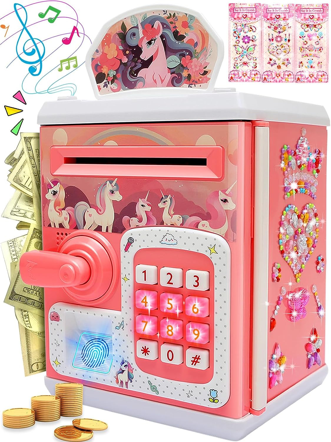 Piggy-Bank-Toys-For Girls,Large Electronic Coin-Cash-Register For-Toddler-Girls-Toys-Age-6-8,Cool-Stuff-Atm Bank Money Box,Kids-Toys for 2 3 4 5 6 7 8 9 10 11 12 Year Old Girl Christmas-Birthday-Gifts