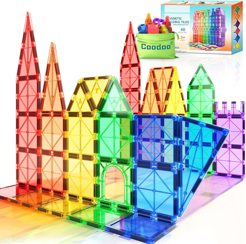 Magnetic Tiles Kids Toys STEM Magnet Toy for Toddler Magnetic Blocks Building Preschool Learning Sensory Montessori Toys for 3+ Year Old Boys and Girls, Safe Creativity Toddler Kids Toy 40PCS