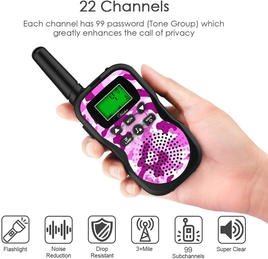 Kids Walkie Talkies,3 Pack 22 Channels 2 Way Radio Toy with Flashlight and LCD Screen,3 Miles Range Walkie Talkies for Kids outside Adventures, Camping, Hiking