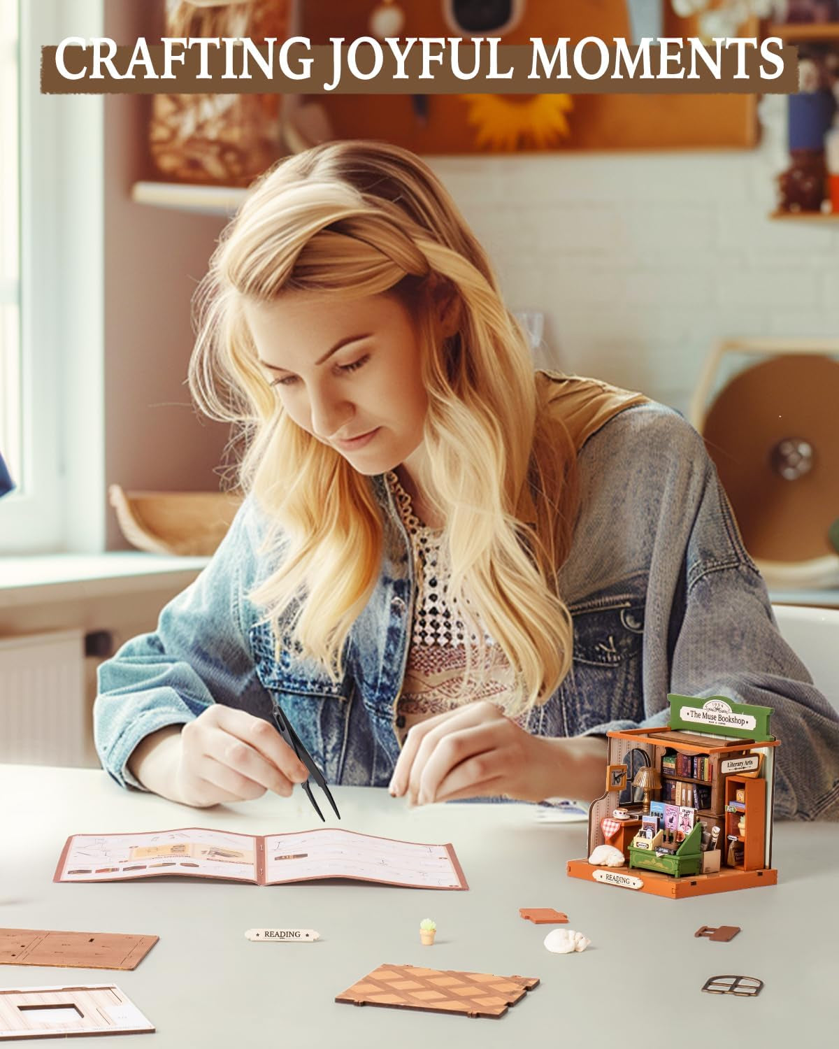 DIY Miniature House Kit Model Kits for Adults to Build Home Desk Bookshelf Decoration the Muse Bookshop Craft Kits for Adults Gift Idea for Girls Boys Kids DS040