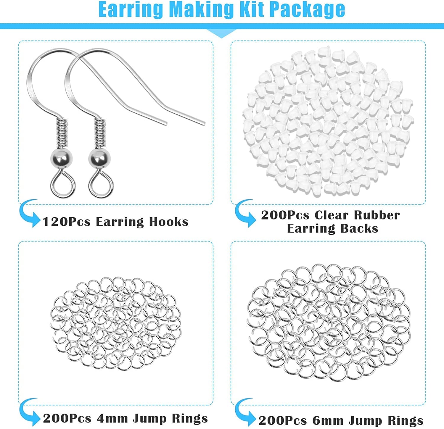 720Pcs Earring Making Kit with Hypoallergenic Earring Hooks, Backs and Jump Rings