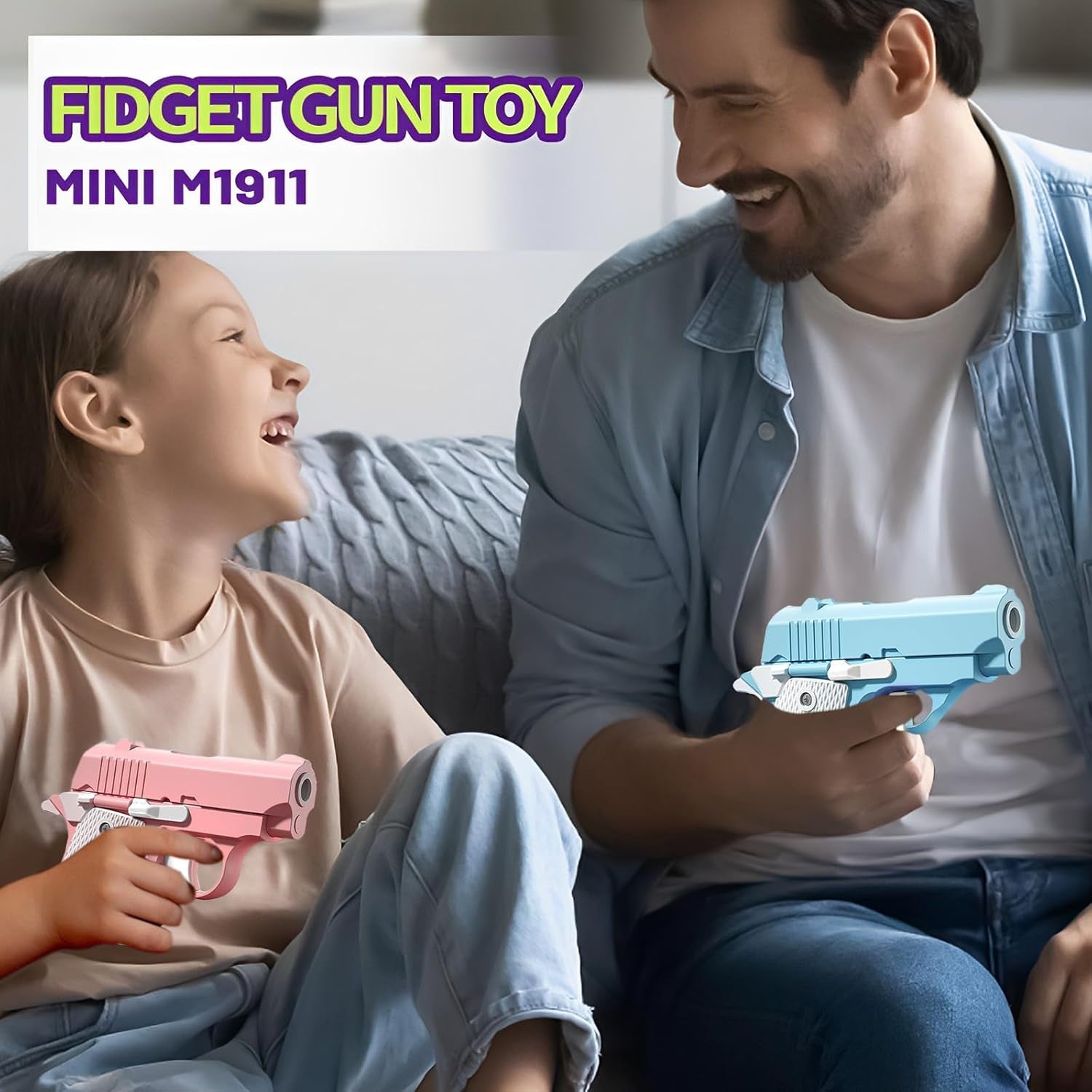 Fidget Toys for Adults, 1911 3D Printed Small Pistol Toys, Stress Relief Pistol Toys Suitable for Relieving ADHD, Anxiety, Suitable Toys for Friends Adults and Kids Best Gift, Blue&Pink
