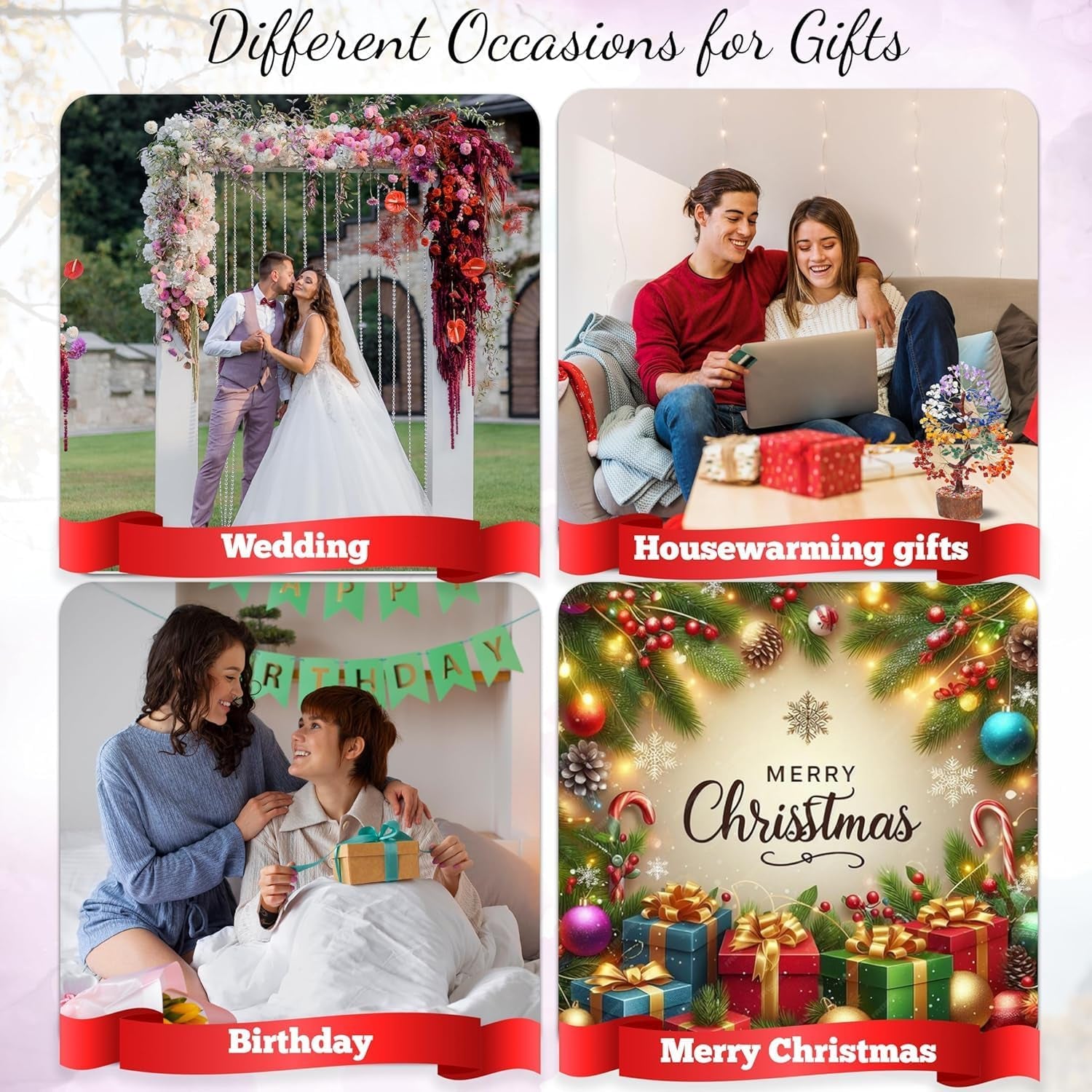 Seven Chakra Crystal Tree Birthday Gifts for Women & Men, Crystal Tree of Life Sister Birthday Gifts Home Decor Healing Crystals Gifts for Mom Positive Energy New Home House Warming Gift Women