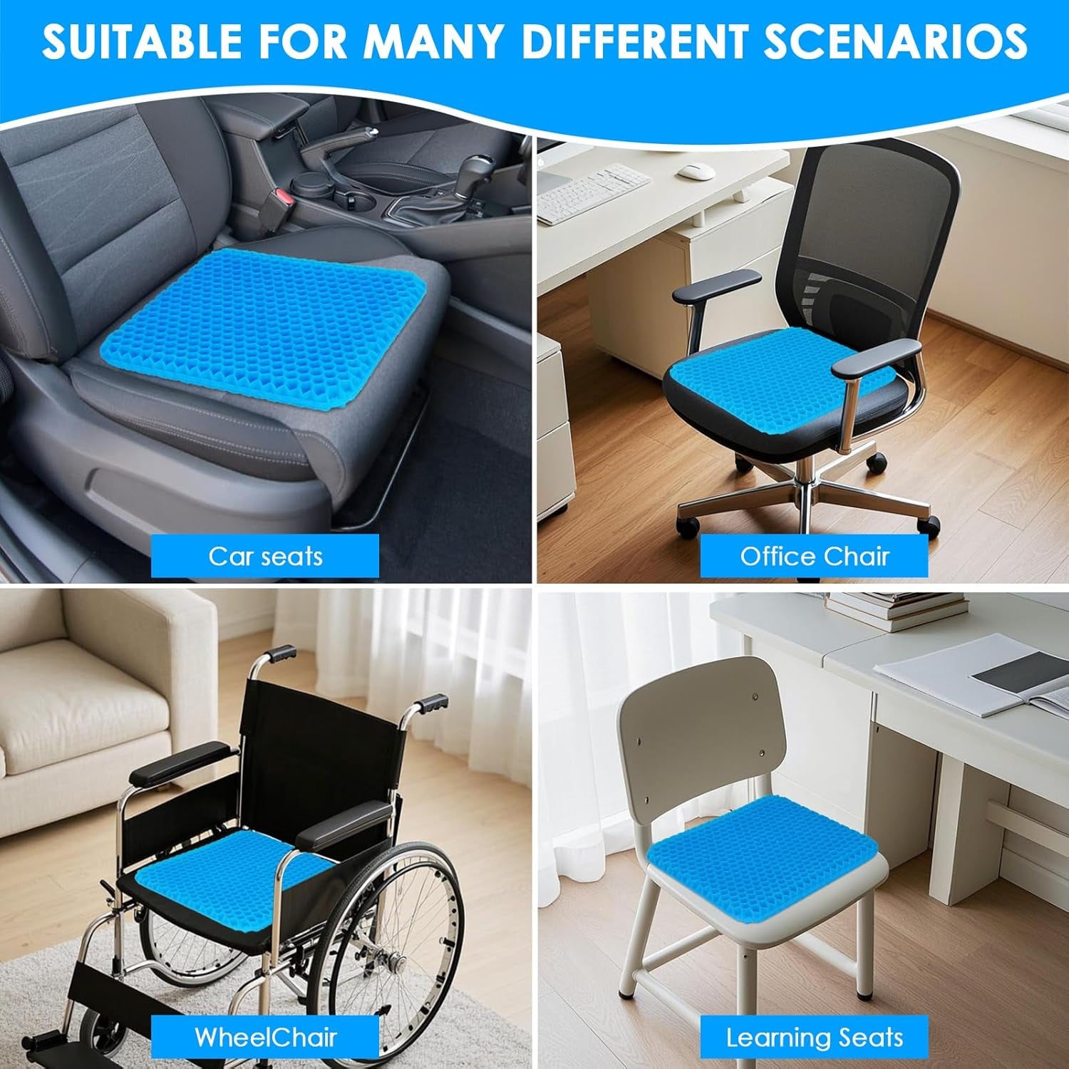 Gel Soft Sitter Cushion, Honeycomb Design Seat Cushions with Cloth Cover, Relieving Back Coccyx Pain Pressure, Ergonomic Design for Seat Pads(42Cm)