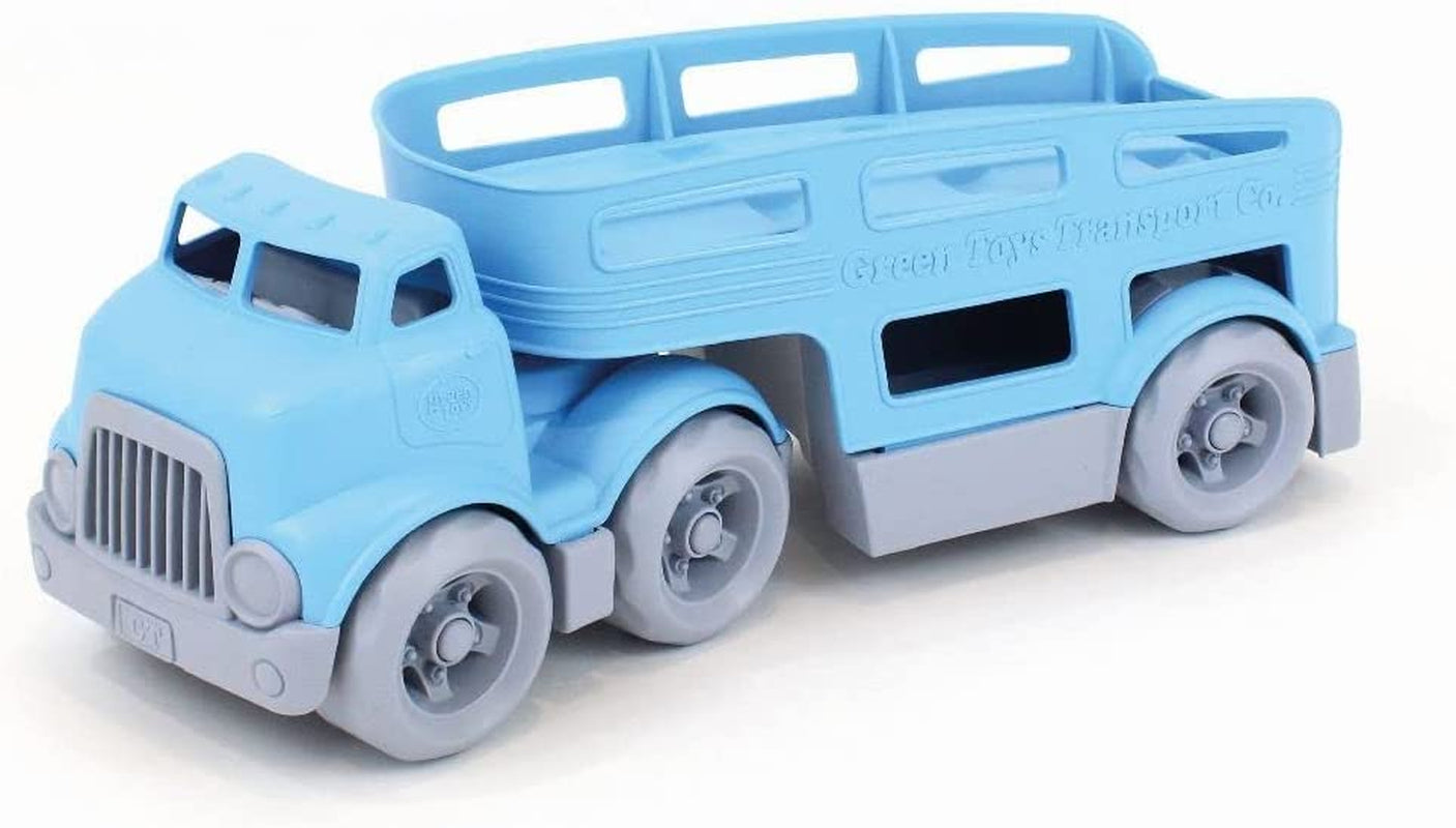 Car Carrier, Blue - Pretend Play, Motor Skills, Kids Toy Vehicle. No BPA, Phthalates, PVC. Dishwasher Safe, Recycled Plastic, Made in USA (4 Piece Set)