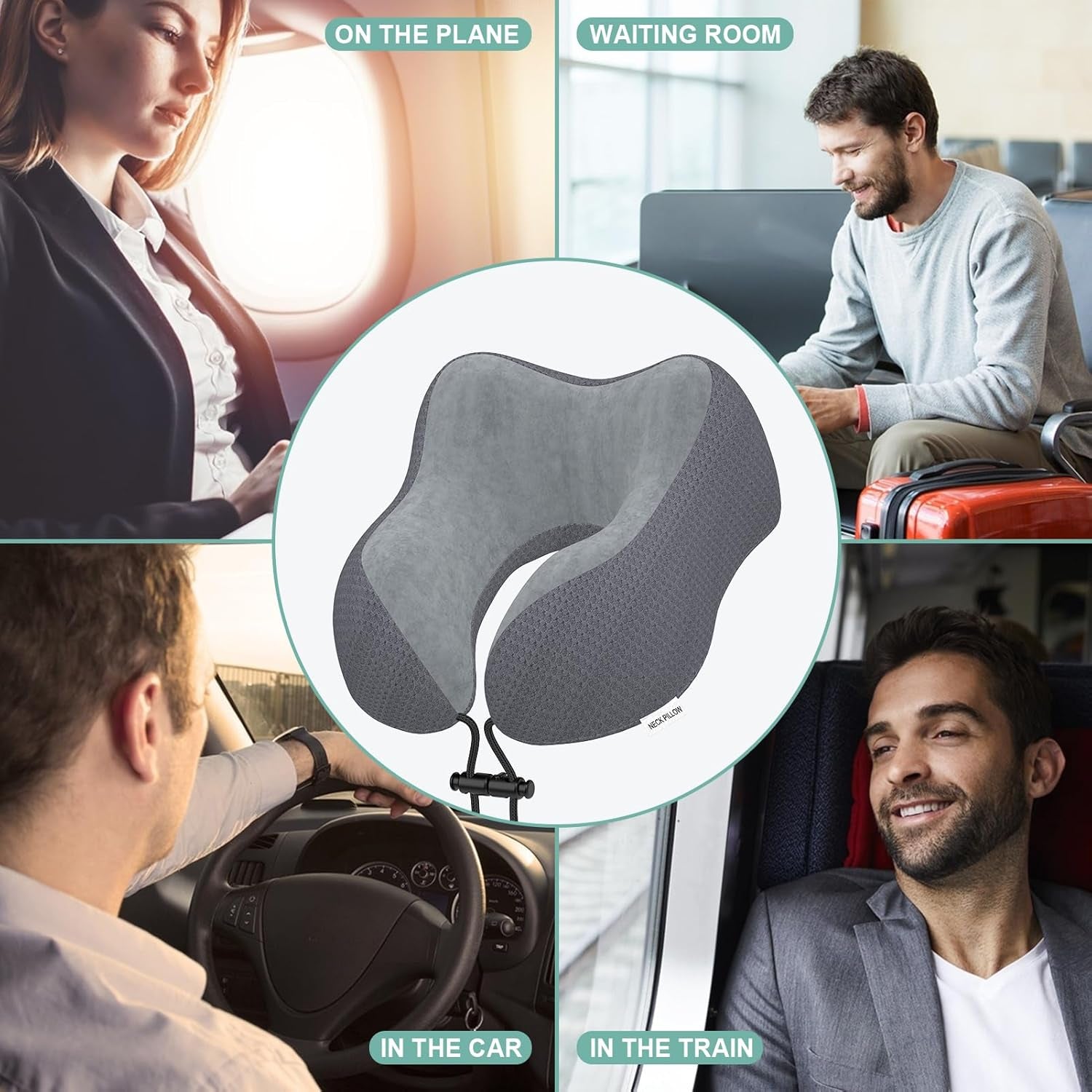Travel Pillow Neck Pillow for Travel Airplane Memory Foam Flight Pillow for Cars, Trains, Home, Offices（Dark Grey）