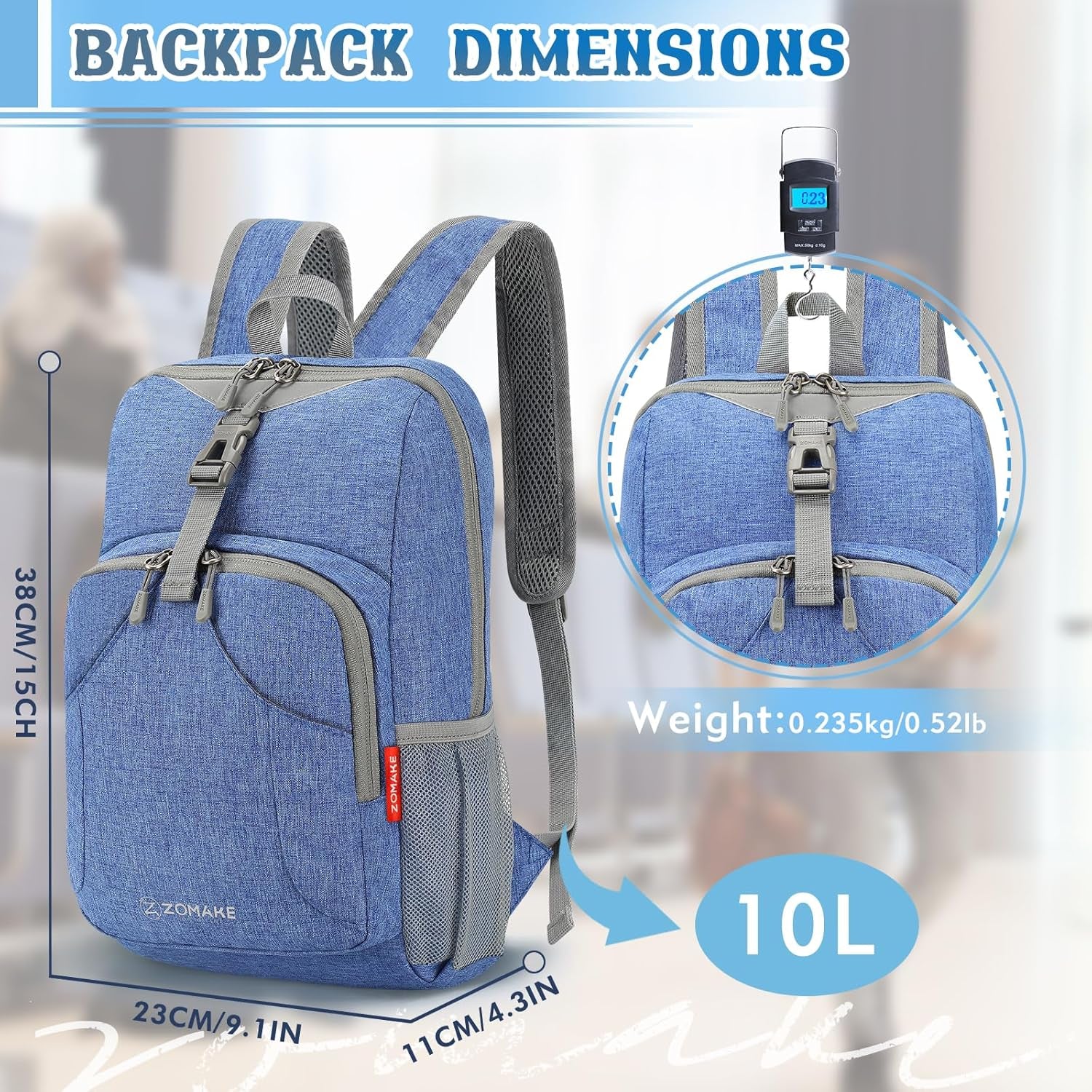 Ultra Lightweight Backpack 10L, Small Hiking Daypack Water Resistant Travel Daybag Ultra Light Backpacks for Hiking (Dark Blue)