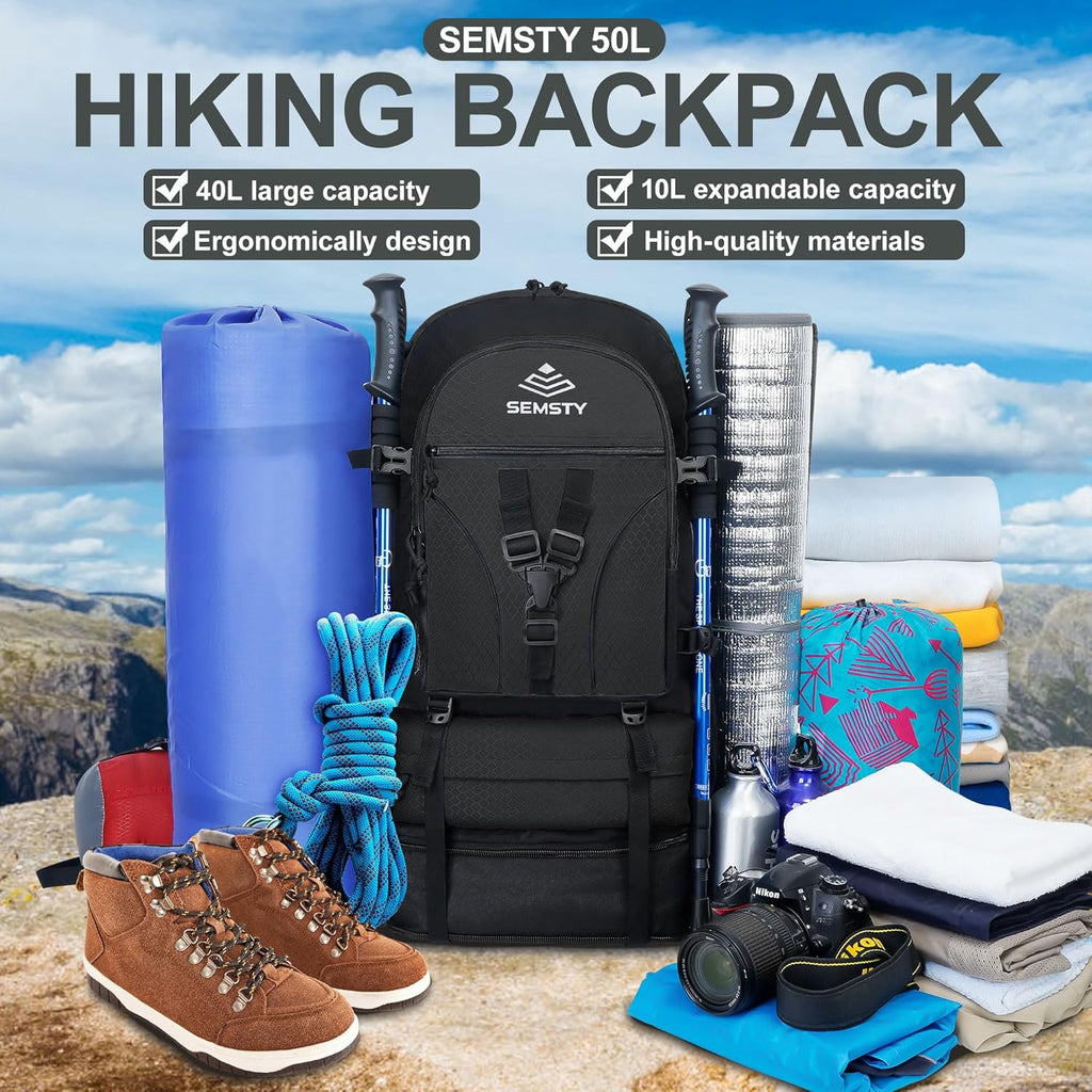 Hiking Backpack, 30L/40L/50L Expandable Hiking Backpack for Men and Women, Travel Backpack Flight Approved